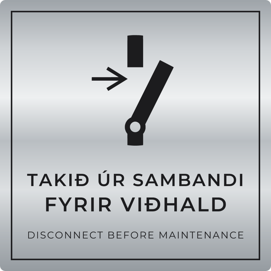 Takið úr sambandi fyrir viðhald - boðskilti, silfur