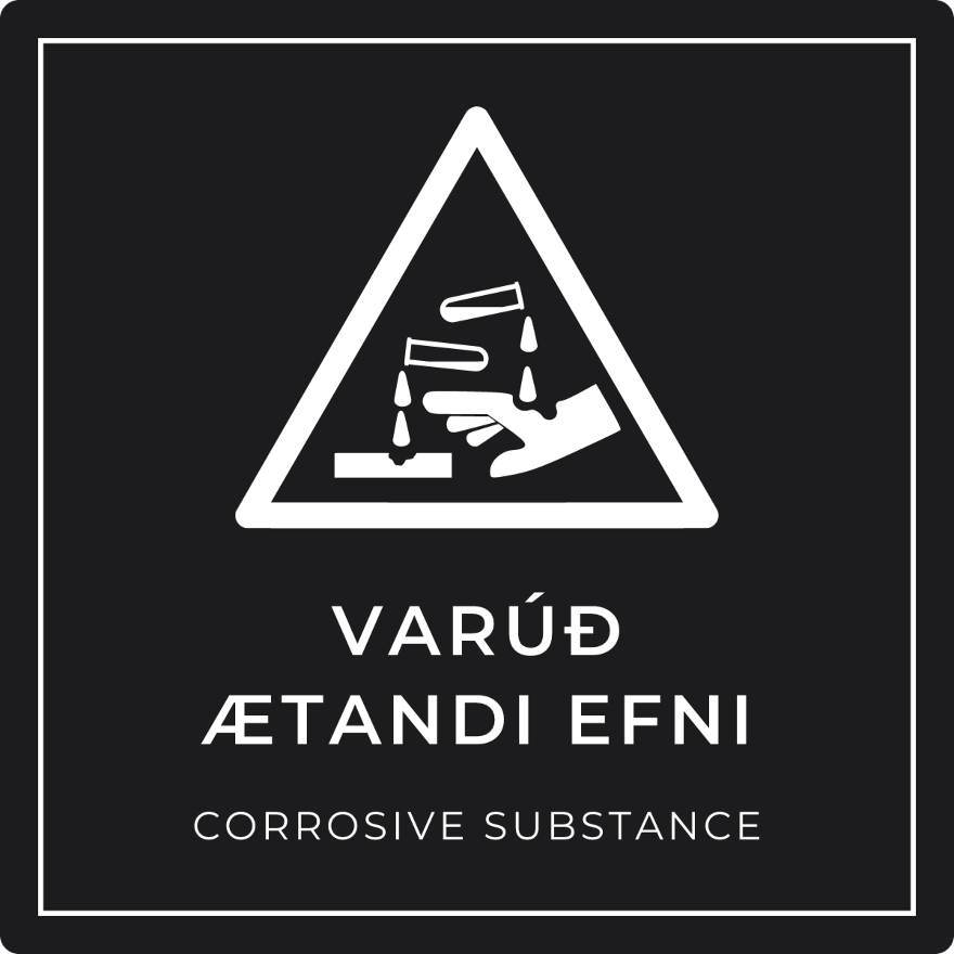 Varúð, ætandi efni - viðvörunarskilti, svart