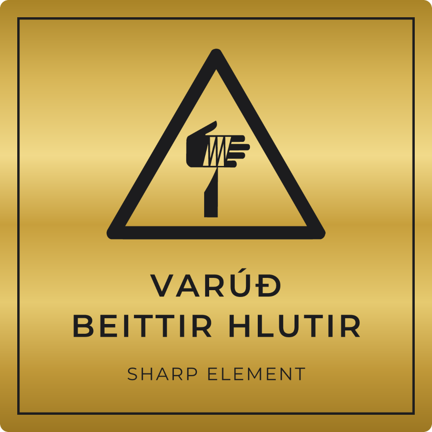 Varúð, beittir hlutir - viðvörunarskilti, gull