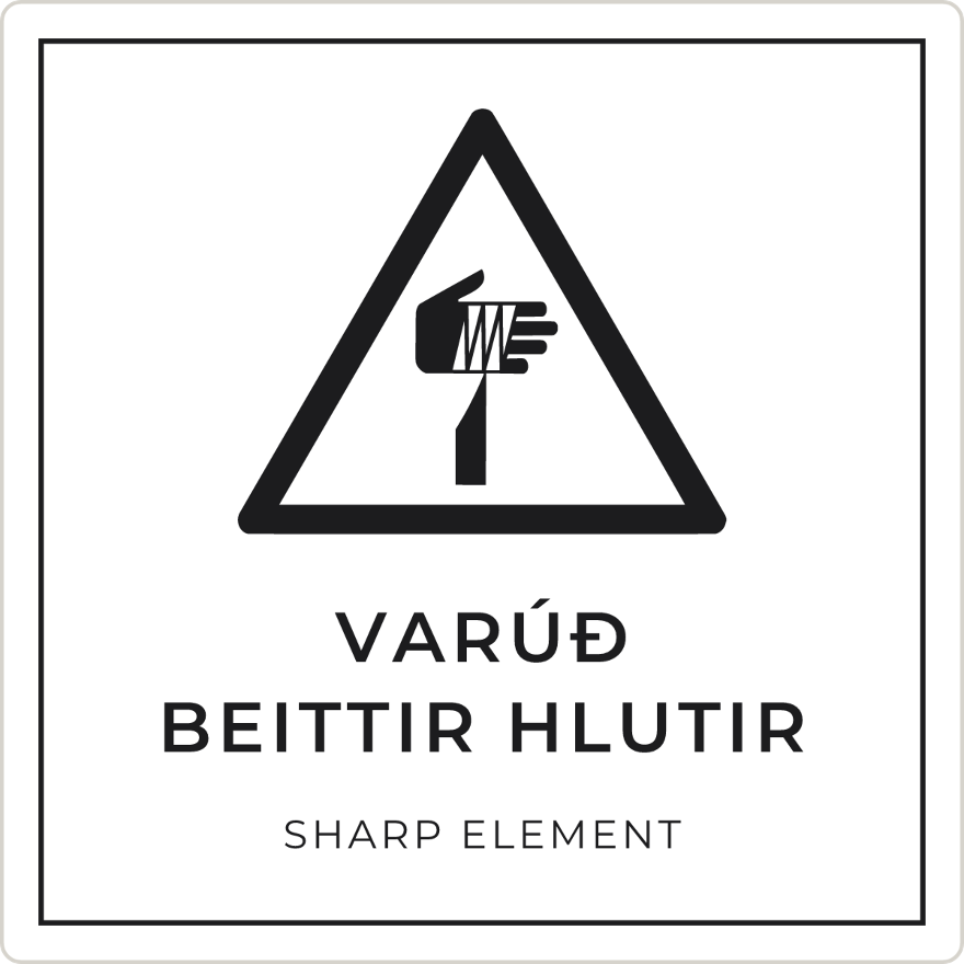 Varúð, beittir hlutir - viðvörunarskilti, hvítt
