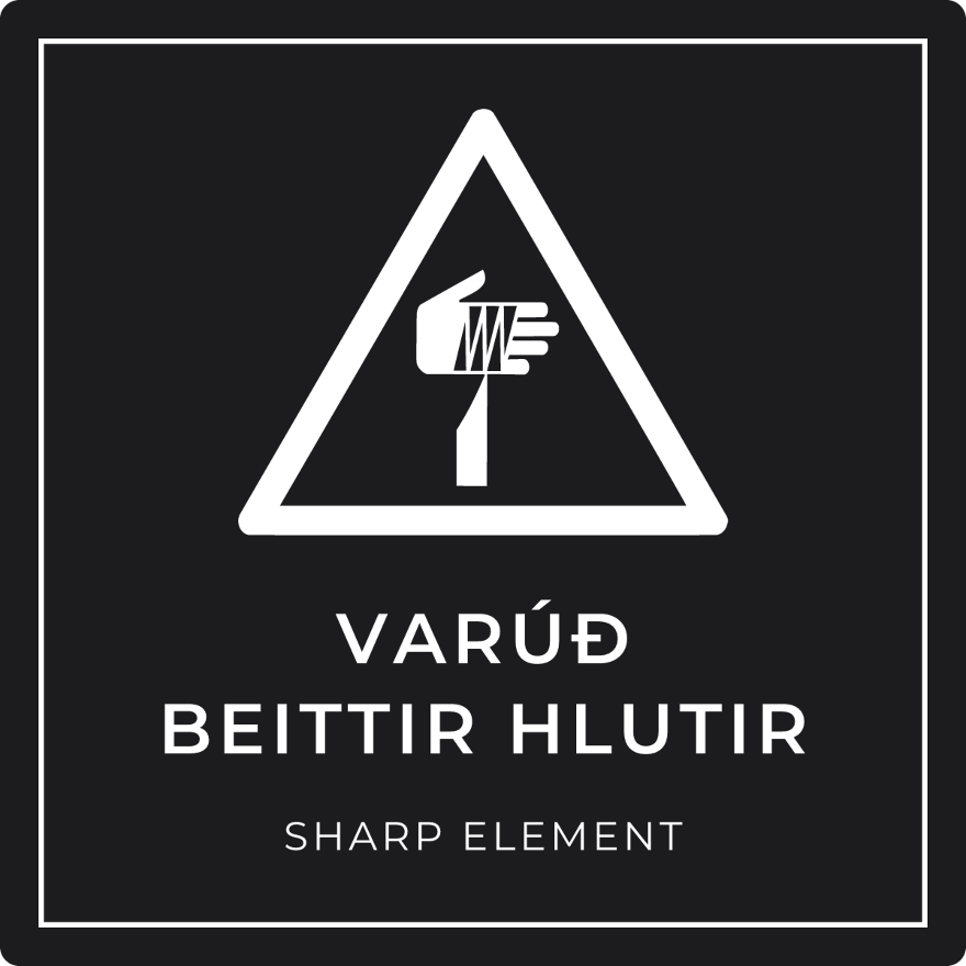 Varúð, beittir hlutir - viðvörunarskilti, svart