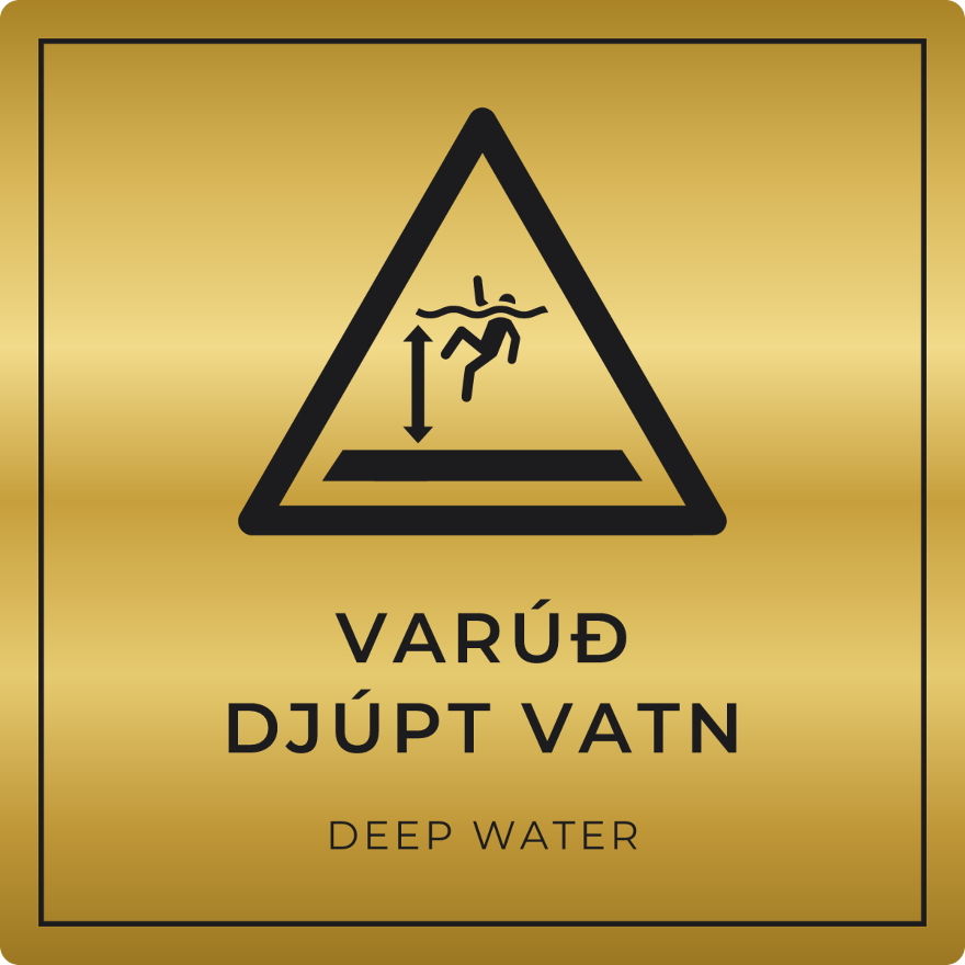 Varúð, djúpt vatn - viðvörunarskilti, gull
