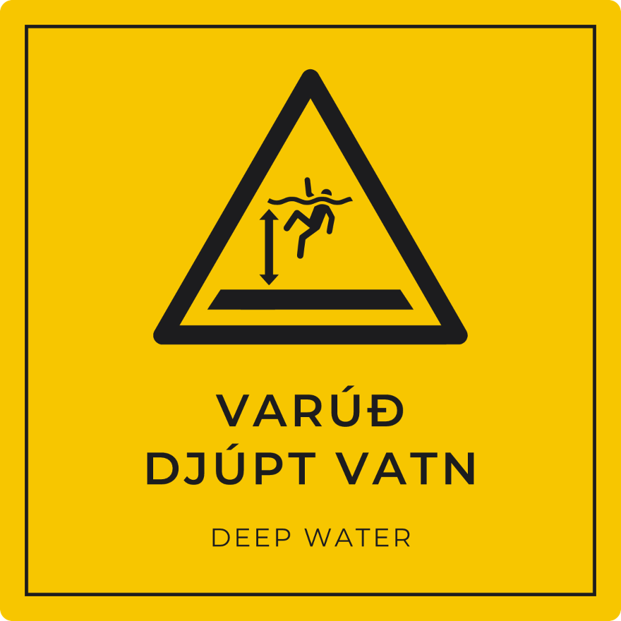 Varúð, djúpt vatn - viðvörunarskilti, gult