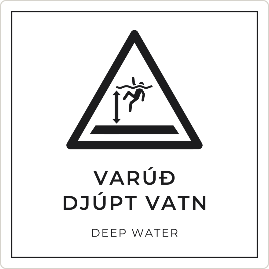 Varúð, djúpt vatn - viðvörunarskilti, hvítt