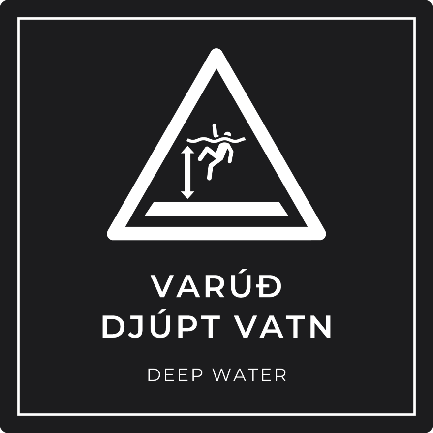 Varúð, djúpt vatn - viðvörunarskilti, svart