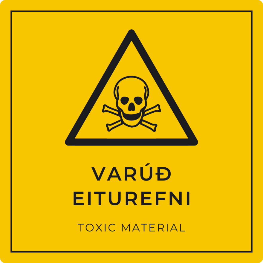 Varúð, eiturefni - viðvörunarskilti, gult