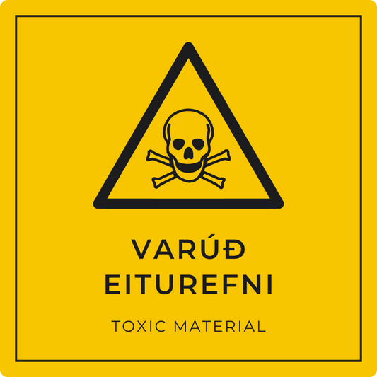 Varúð, eiturefni - viðvörunarskilti, gult