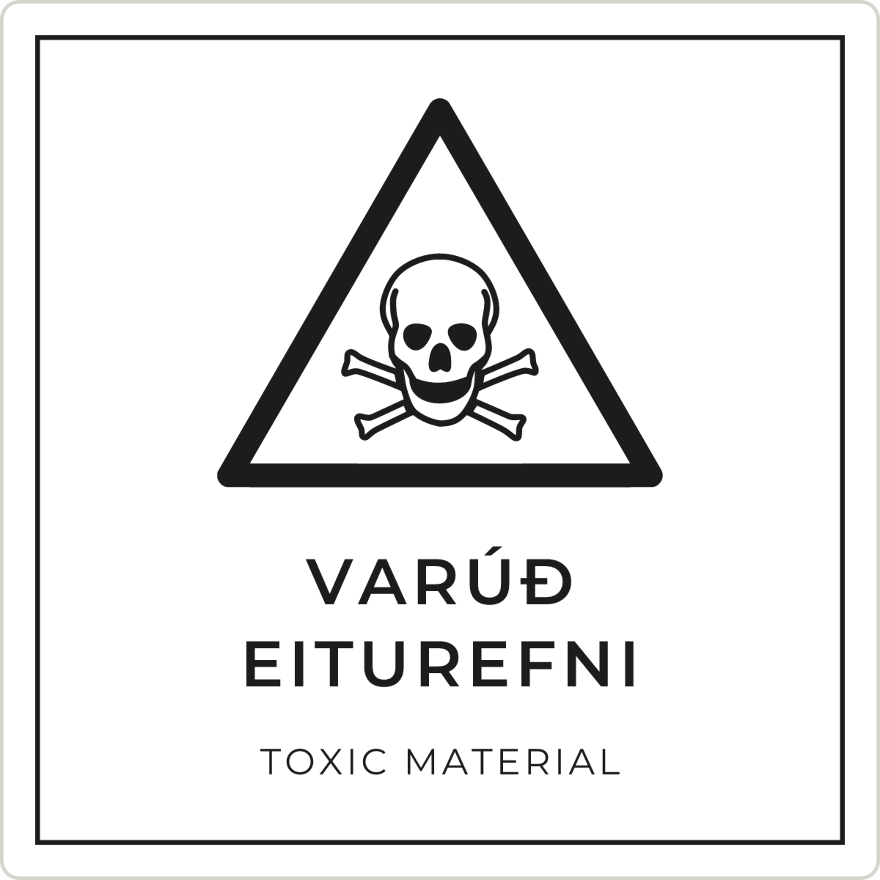 Varúð, eiturefni - viðvörunarskilti, hvítt