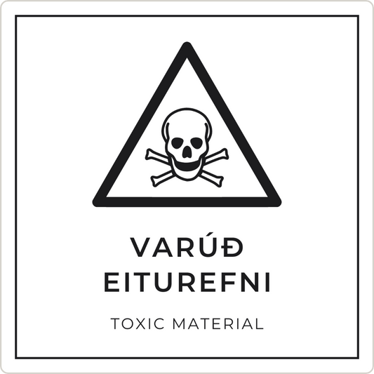 Varúð, eiturefni - viðvörunarskilti, hvítt