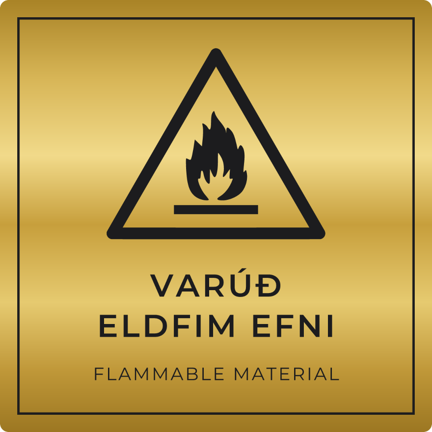 Varúð, eldfim efni - viðvörunarskilti, gull