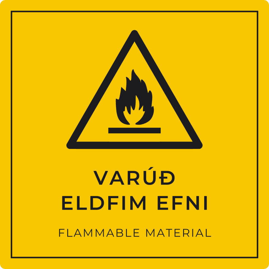 Varúð, eldfim efni - viðvörunarskilti, gult