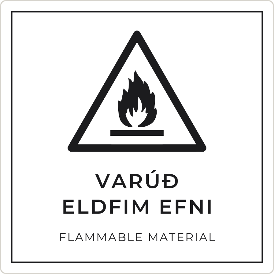 Varúð, eldfim efni - viðvörunarskilti, hvítt