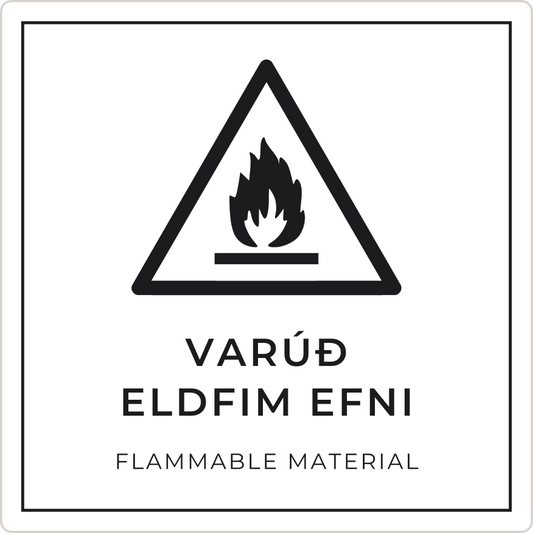 Varúð, eldfim efni - viðvörunarskilti, hvítt