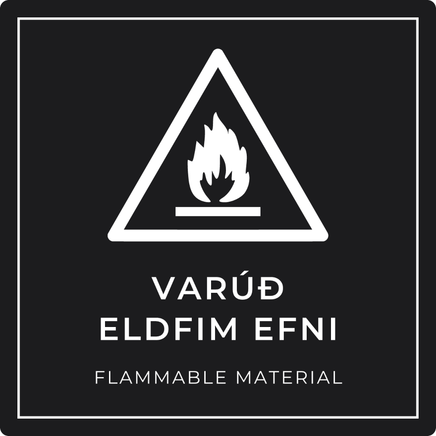 Varúð, eldfim efni - viðvörunarskilti, svart