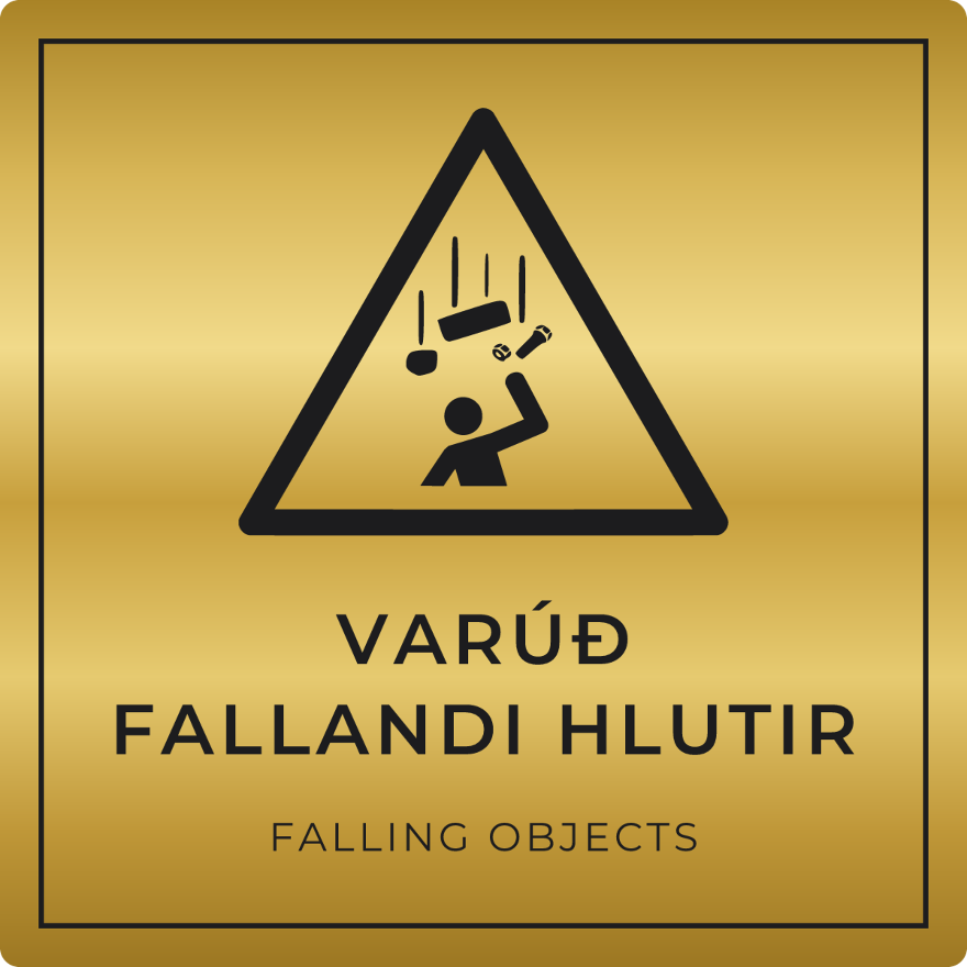 Varúð, fallandi hlutir - viðvörunarskilti, gull