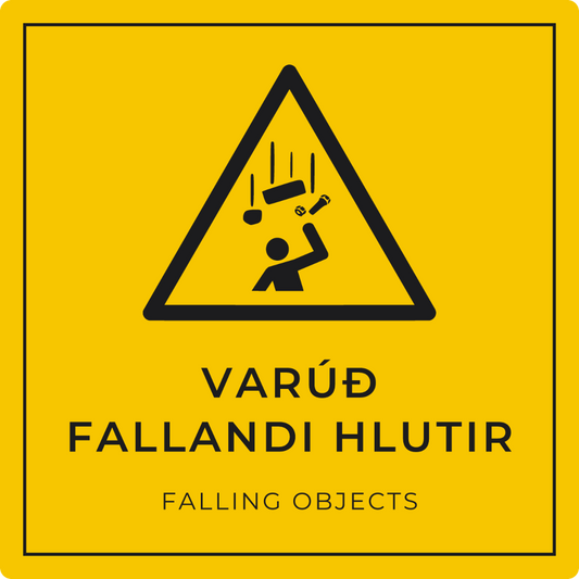 Varúð, fallandi hlutir - viðvörunarskilti, gult