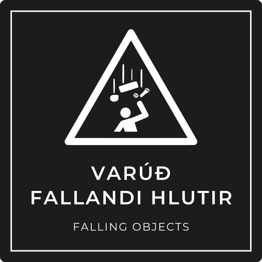Varúð, fallandi hlutir - viðvörunarskilti, svart