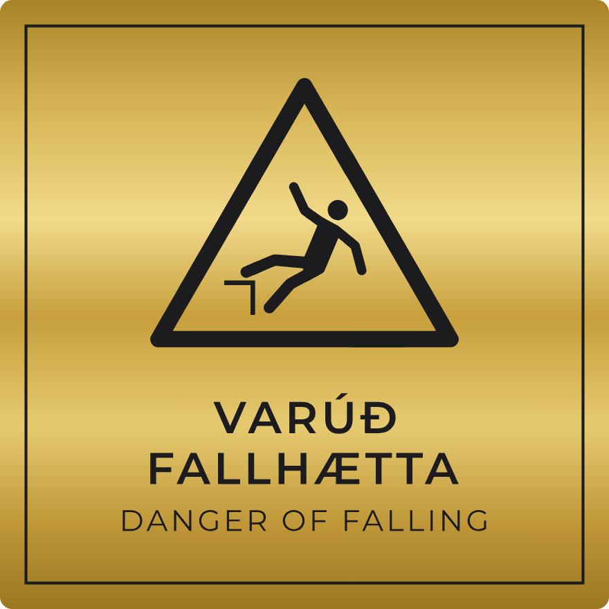 Varúð, fallhætta - viðvörunarskilti, gull