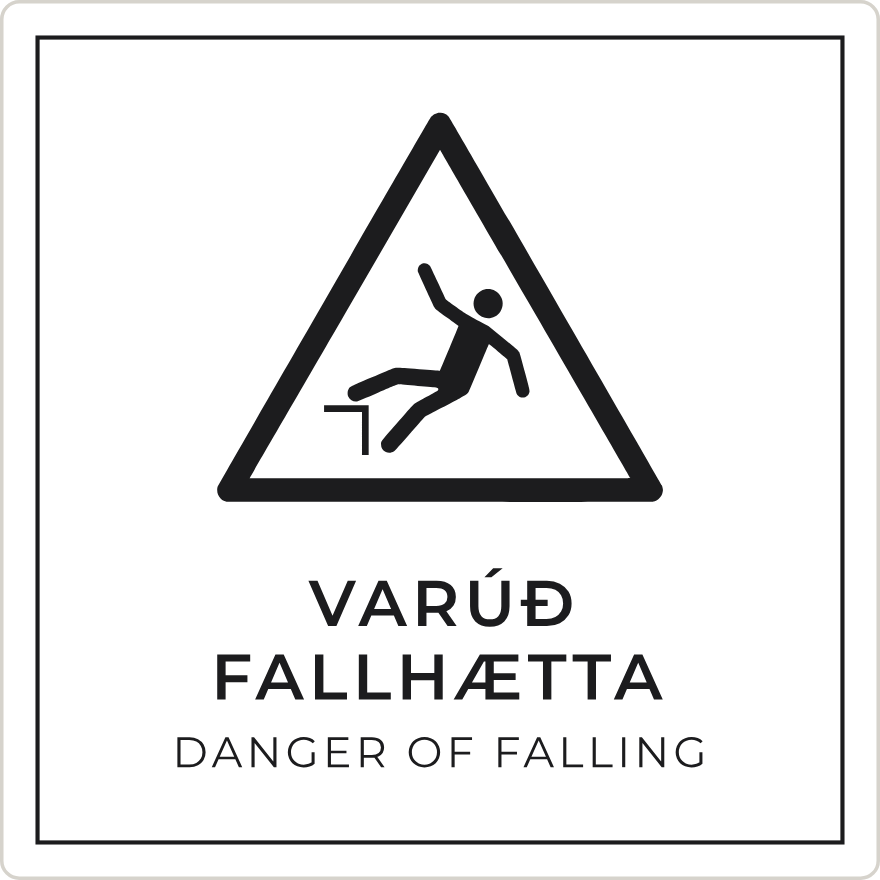 Varúð, fallhætta - viðvörunarskilti, hvítt