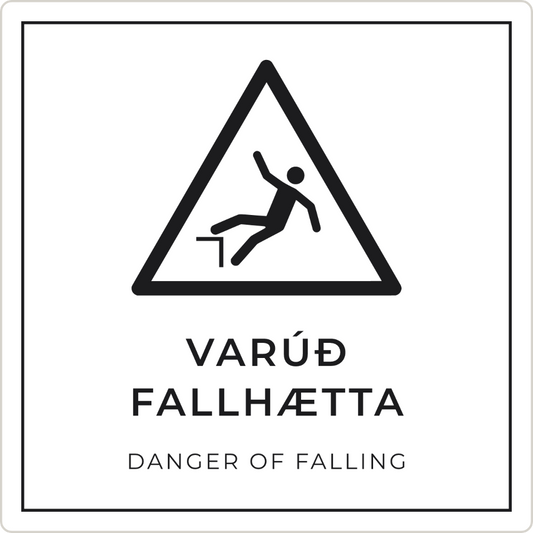 Varúð, fallhætta - viðvörunarskilti, hvítt