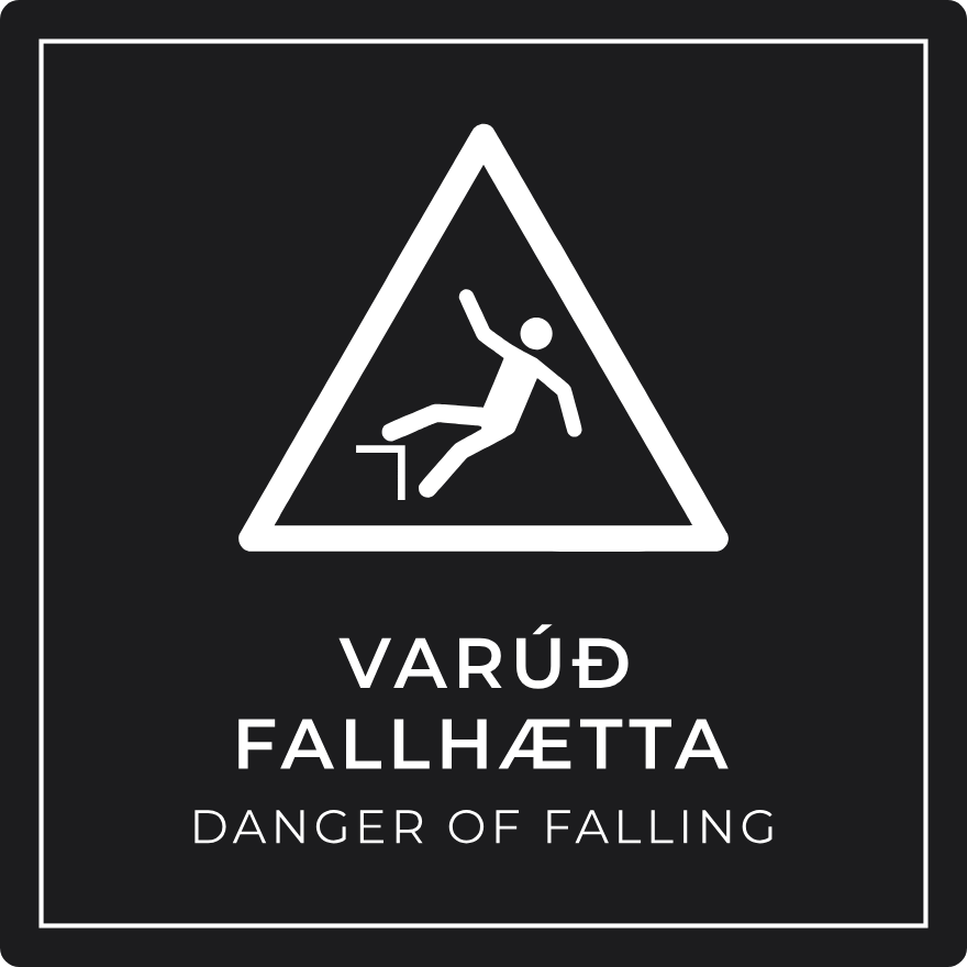 Varúð, fallhætta - viðvörunarskilti, svart