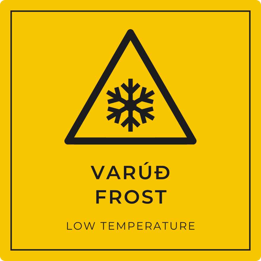 Varúð, frost - viðvörunarskilti, gult