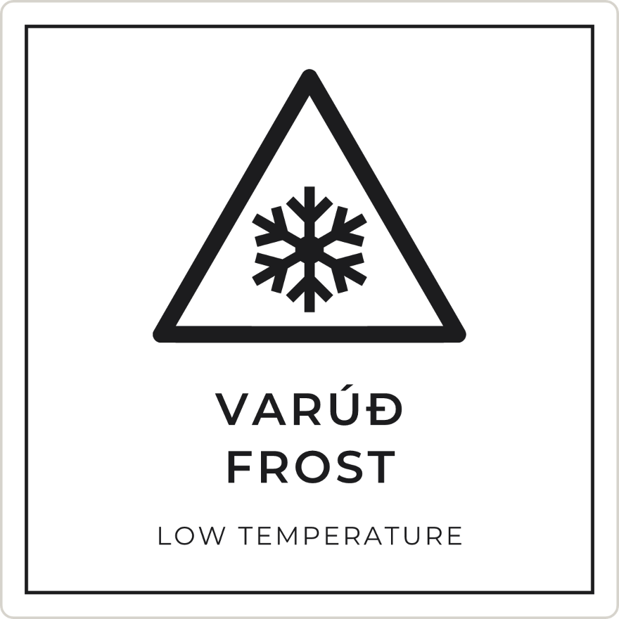 Varúð, frost - viðvörunarskilti, hvítt