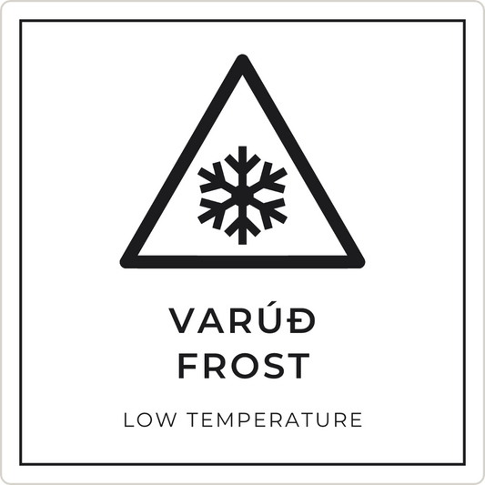 Varúð, frost - viðvörunarskilti, hvítt