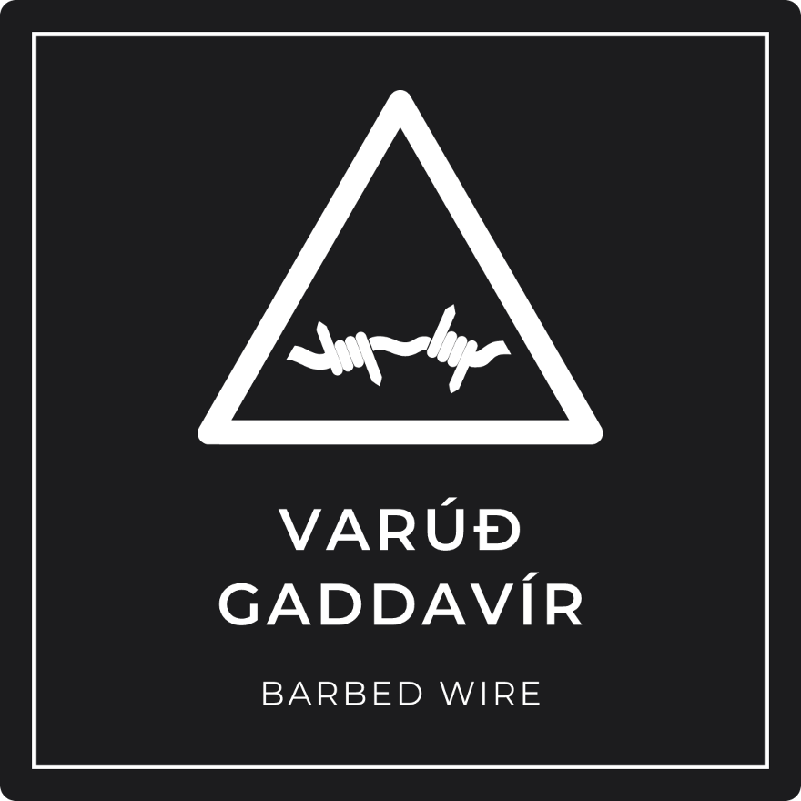 Varúð, gaddavír - viðvörunarskilti, svart