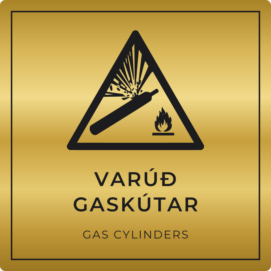 Varúð, gaskútar - viðvörunarskilti, gull