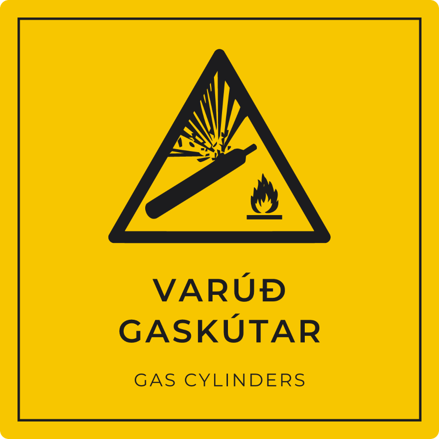Varúð, gaskútar - viðvörunarskilti, gult