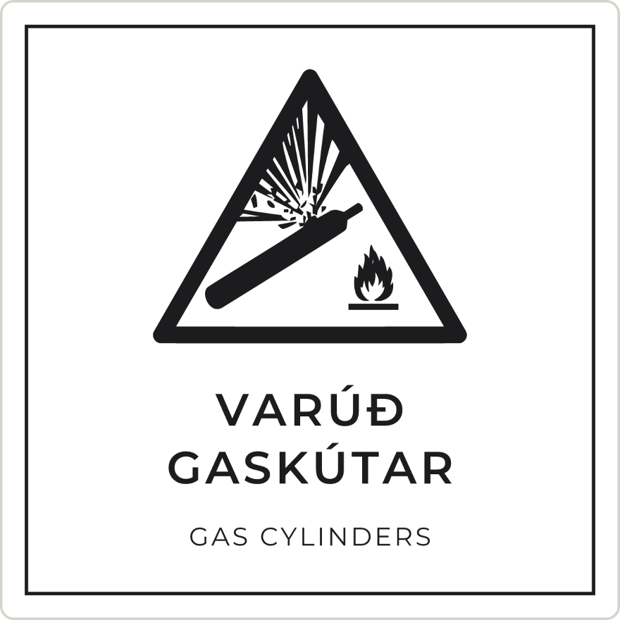 Varúð, gaskútar - viðvörunarskilti, hvítt