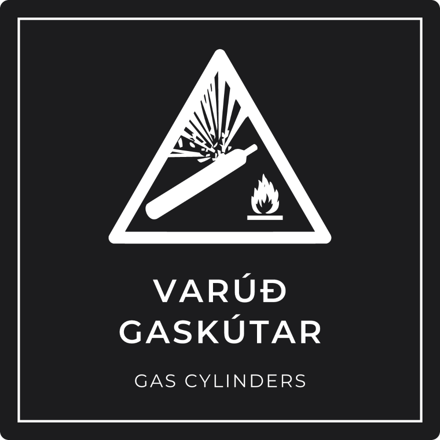Varúð, gaskútar - viðvörunarskilti, svart