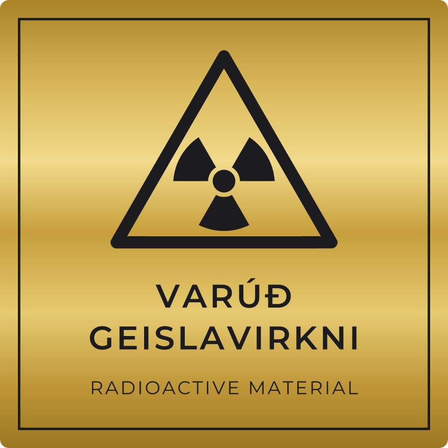 Varúð, geislavirkni - viðvörunarskilti, gull