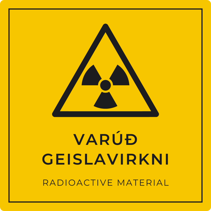 Varúð, geislavirkni - viðvörunarskilti, gult