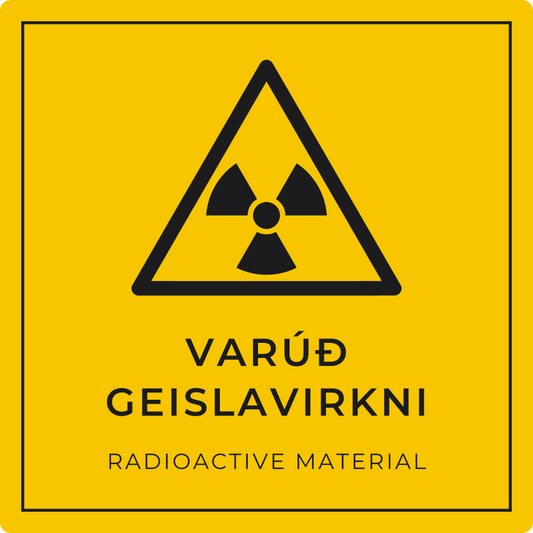Varúð, geislavirkni - viðvörunarskilti, gult