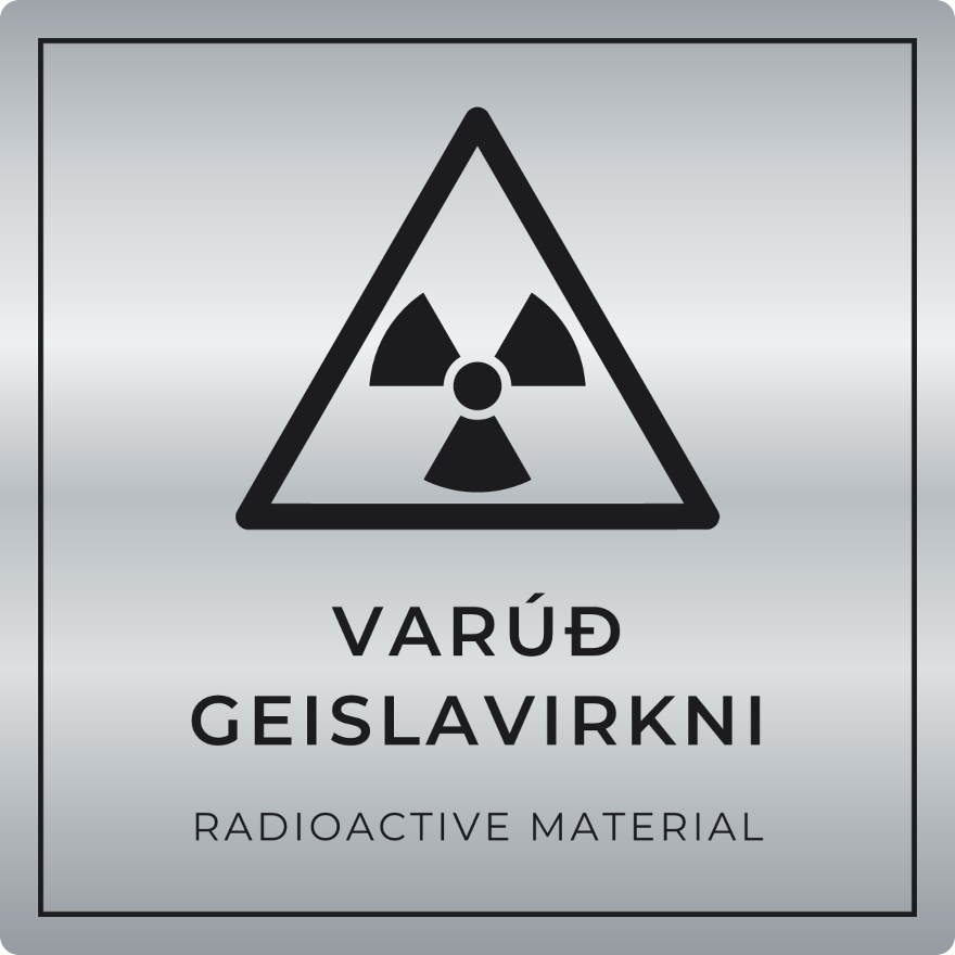 Varúð, geislavirkni - viðvörunarskilti, silfur