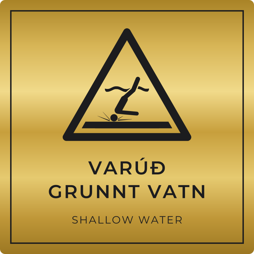 Varúð, grunnt vatn - viðvörunarskilti, gull