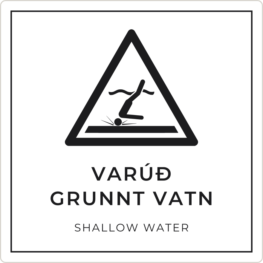 Varúð, grunnt vatn - viðvörunarskilti, hvítt