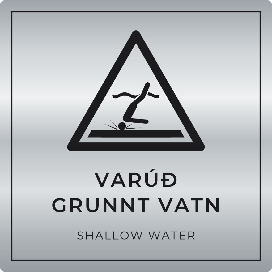 Varúð, grunnt vatn - viðvörunarskilti, silfur