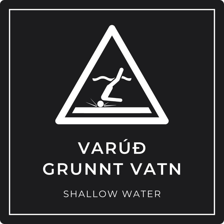 Varúð, grunnt vatn - viðvörunarskilti, svart