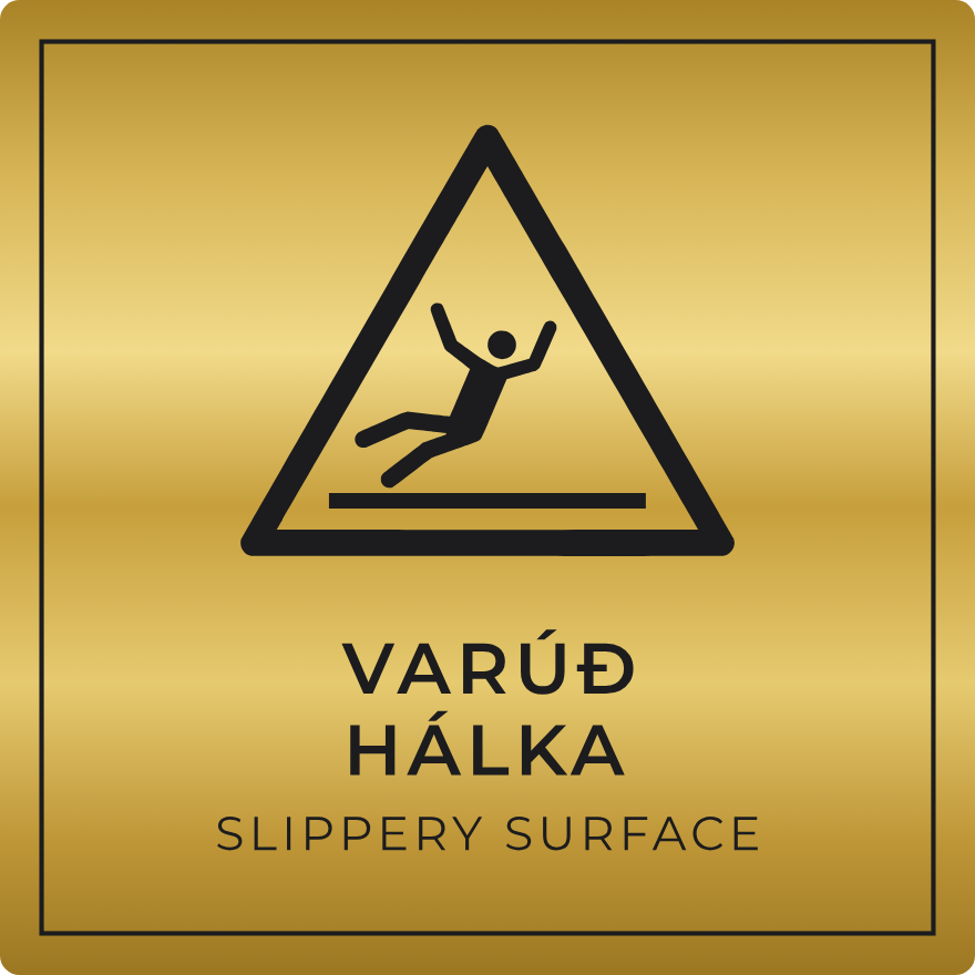 Varúð, hálka - viðvörunarskilti, gull