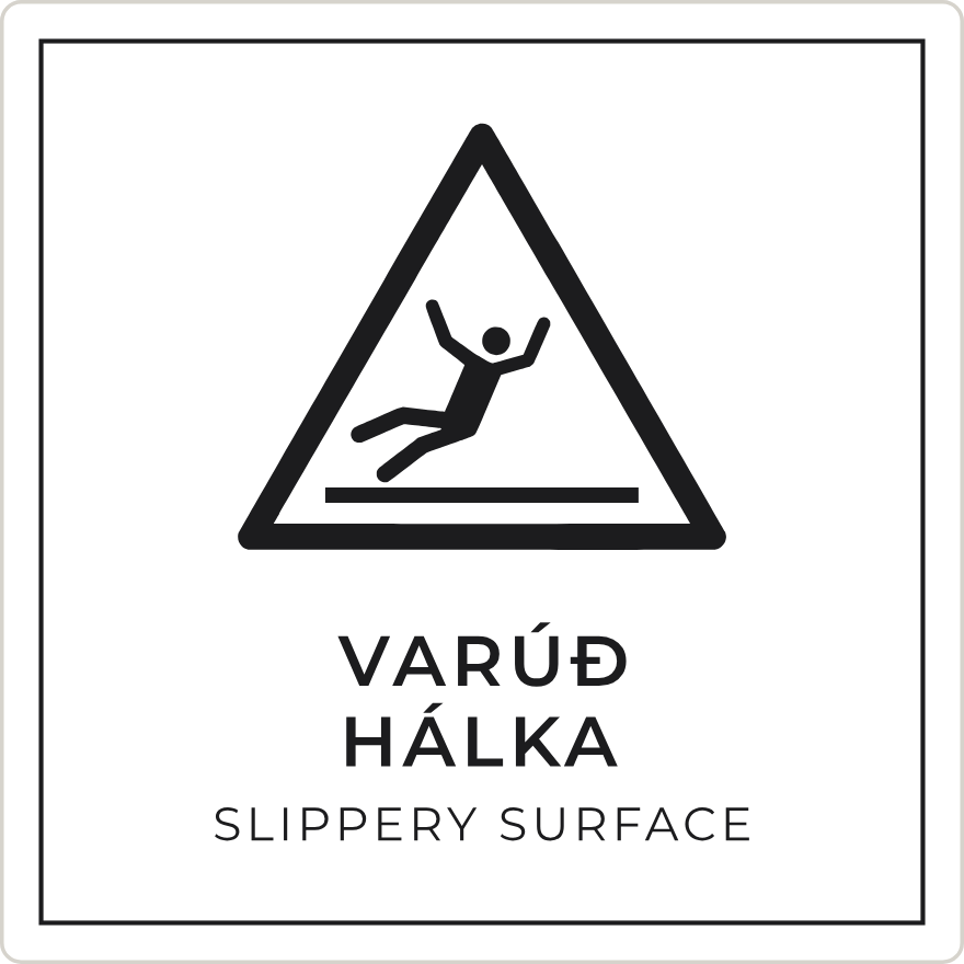 Varúð, hálka - viðvörunarskilti, hvítt