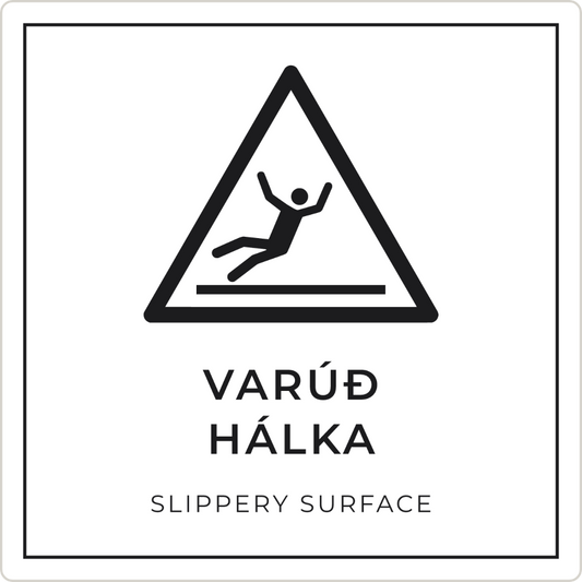 Varúð, hálka - viðvörunarskilti, hvítt