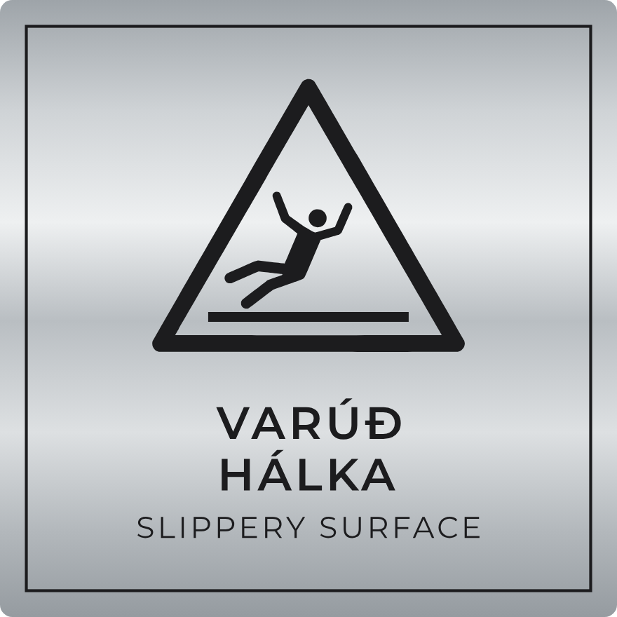 Varúð, hálka - viðvörunarskilti, silfur