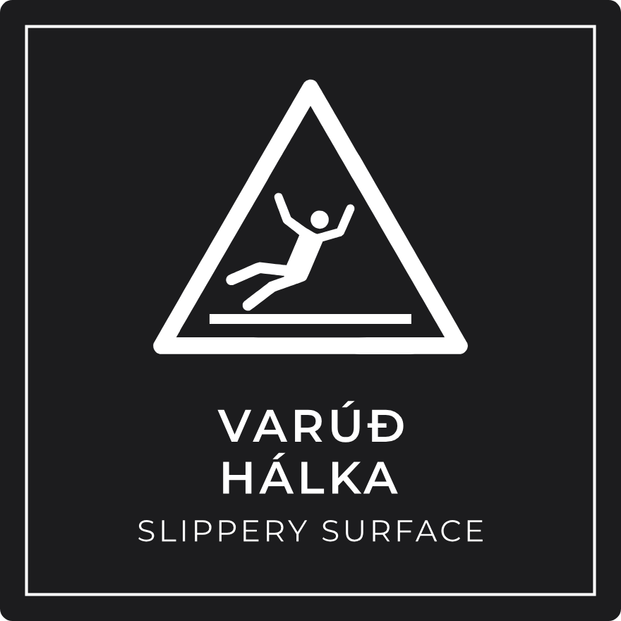 Varúð, hálka - viðvörunarskilti, svart