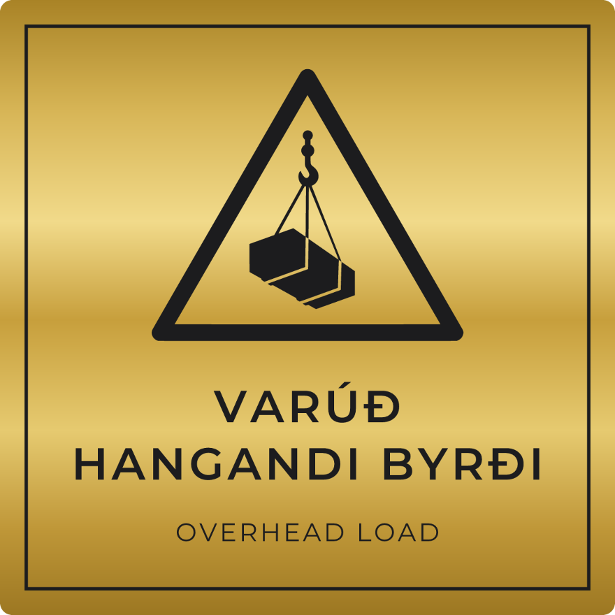 Varúð, hangandi byrði - viðvörunarskilti, gull