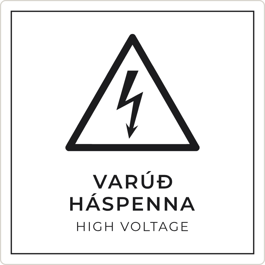 Varúð, háspenna - viðvörunarskilti, hvítt