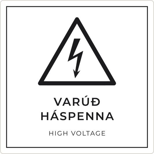 Varúð, háspenna - viðvörunarskilti, hvítt