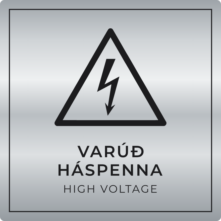 Varúð, háspenna - viðvörunarskilti, silfur